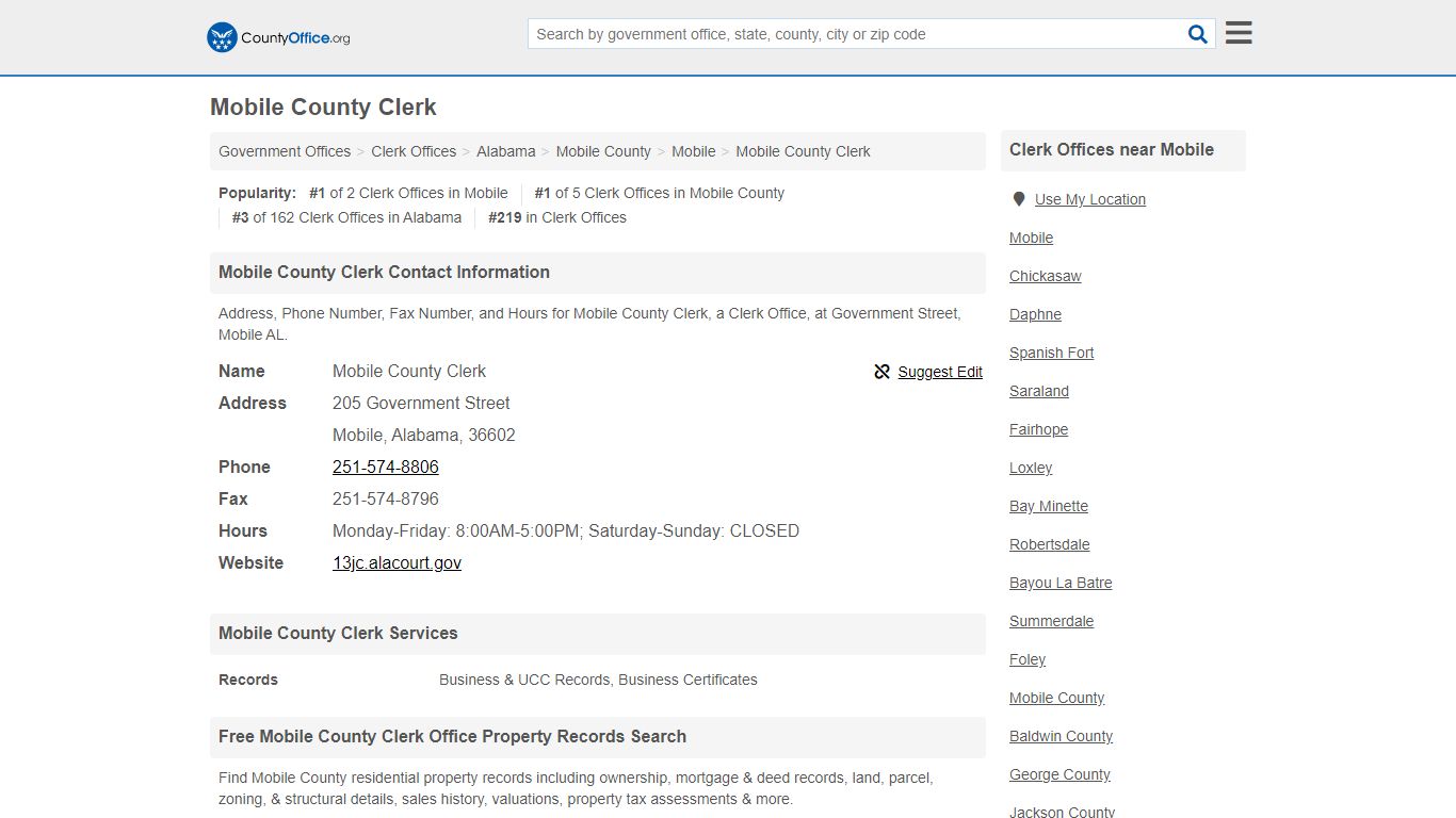 Mobile County Clerk - Mobile, AL (Address, Phone, Fax, and Hours)